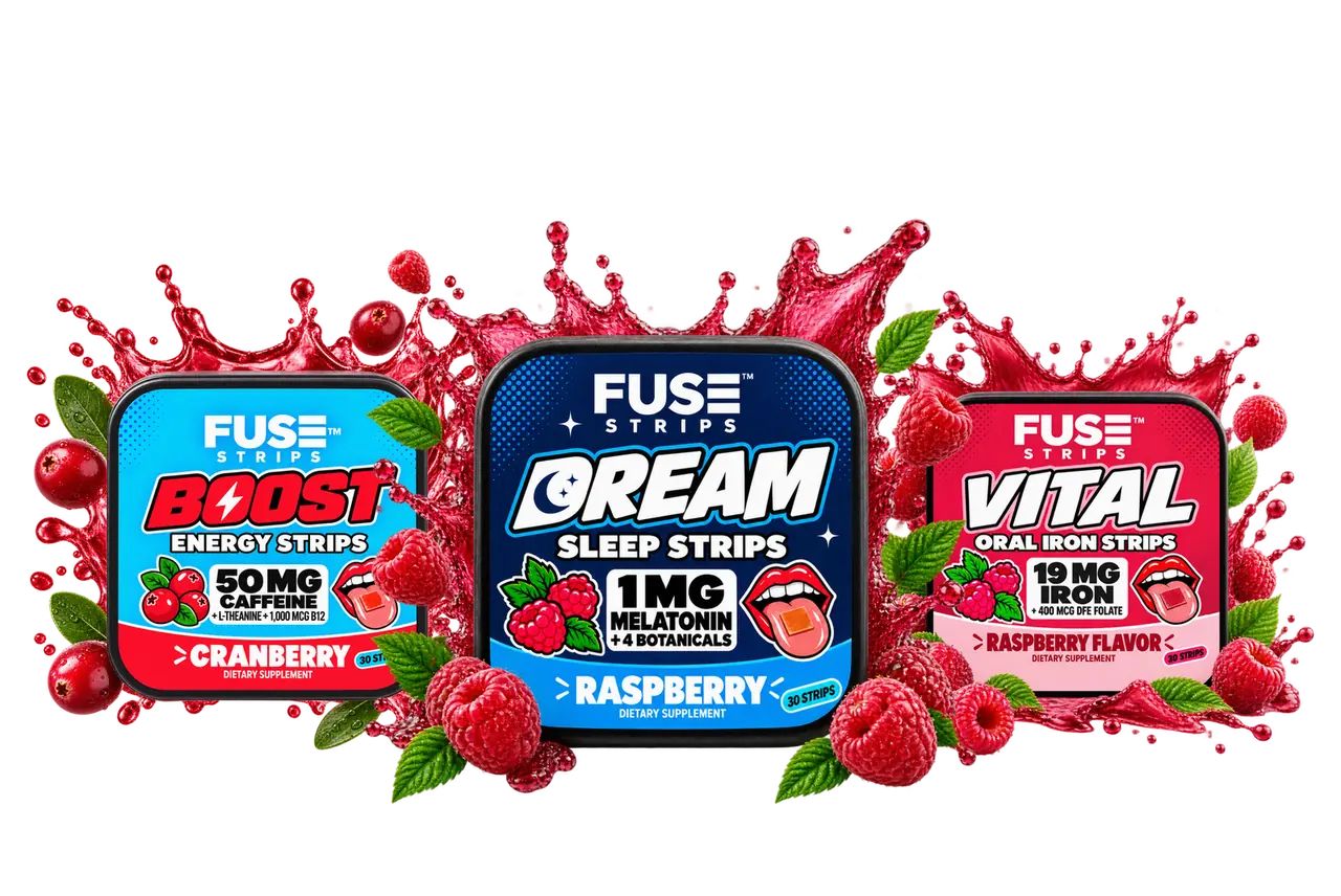 FUSE Boost, Dream, and Vital oral strip tins