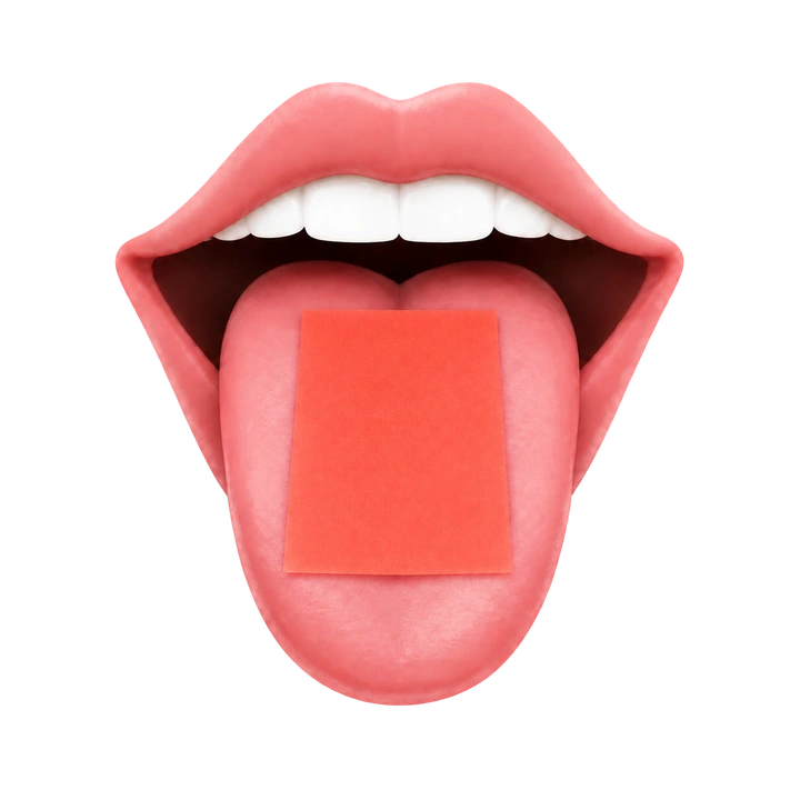 Boost oral strip resting on a tongue