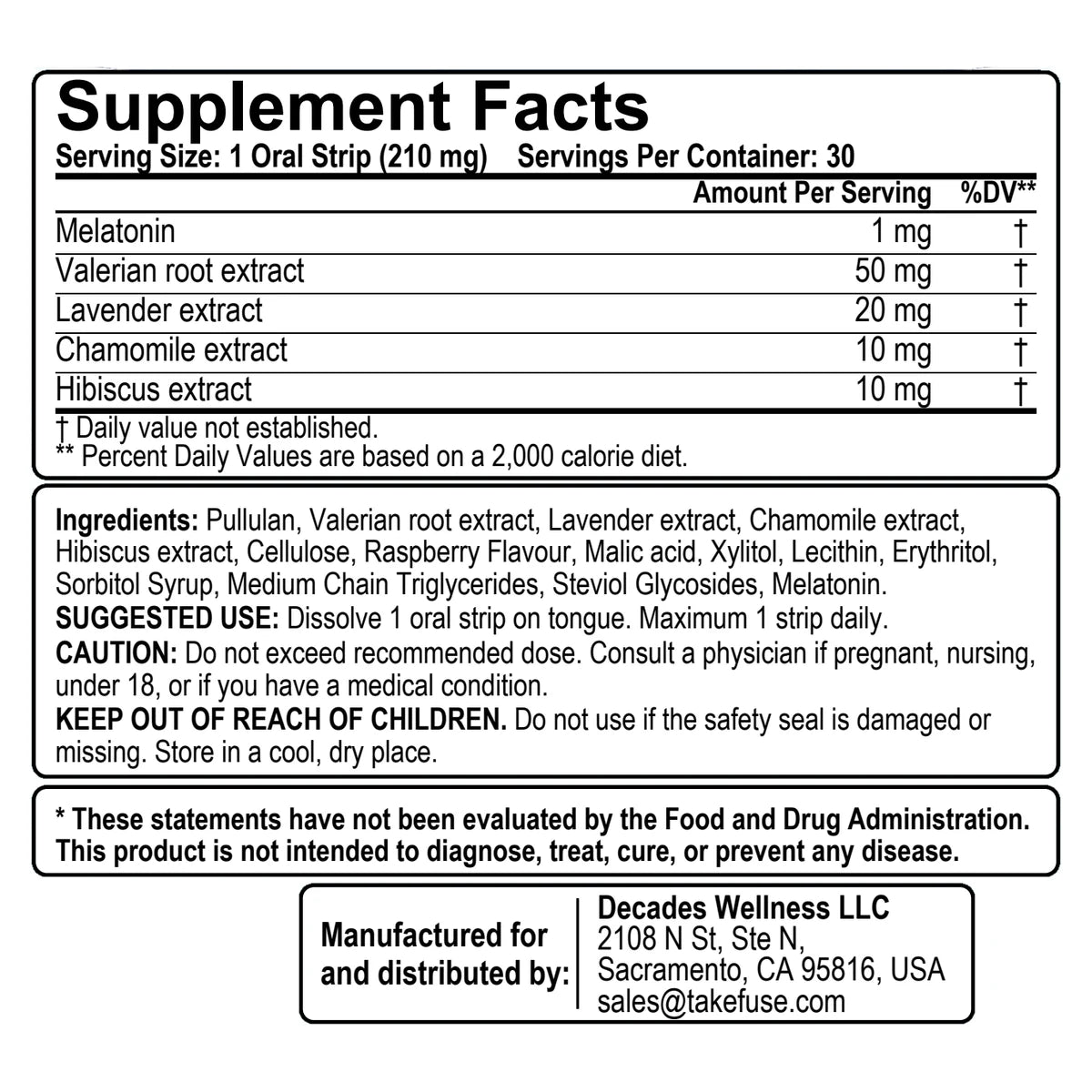 Dream Supplement Facts and ingredients