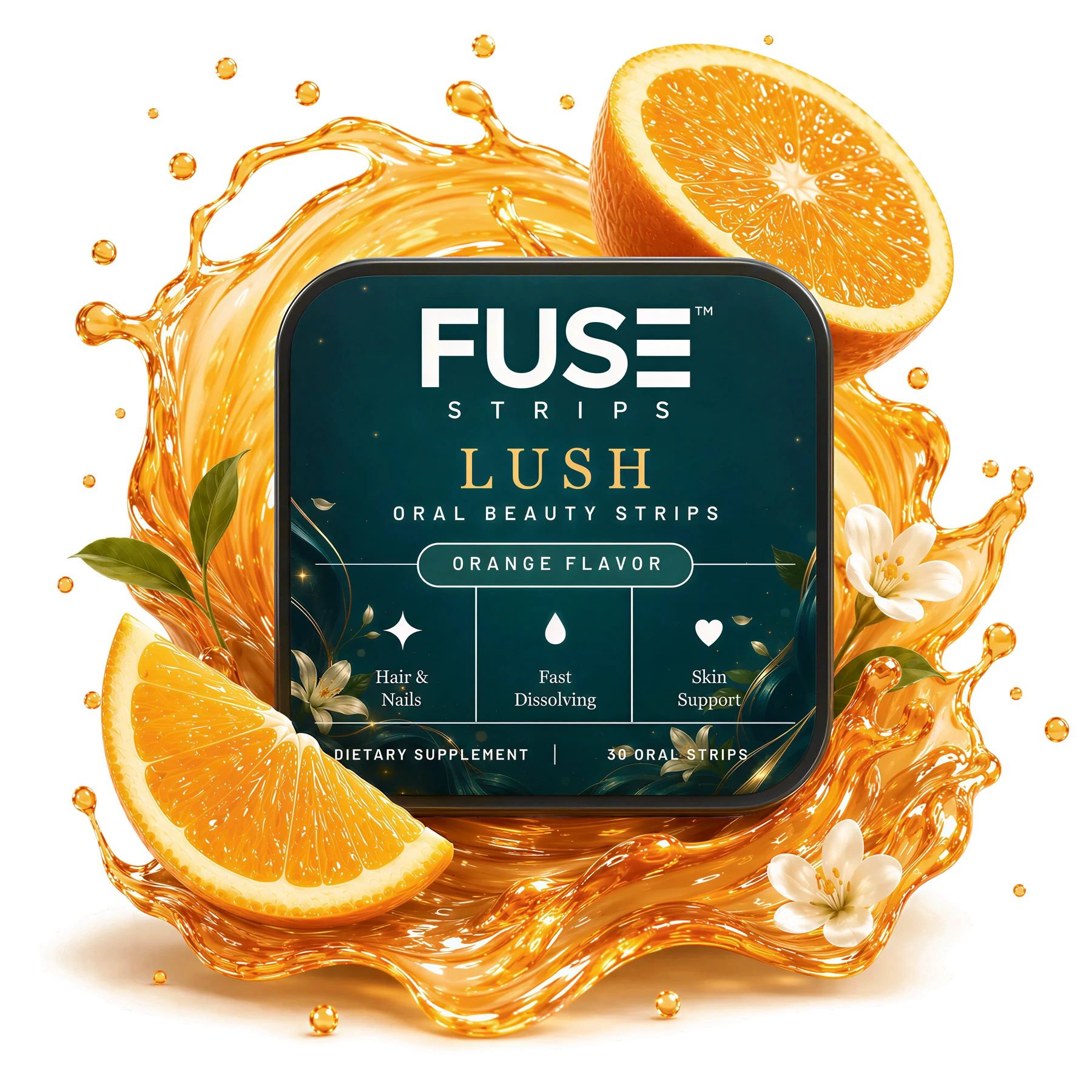 Lush — FUSE hair, skin & nails strips, orange splash hero