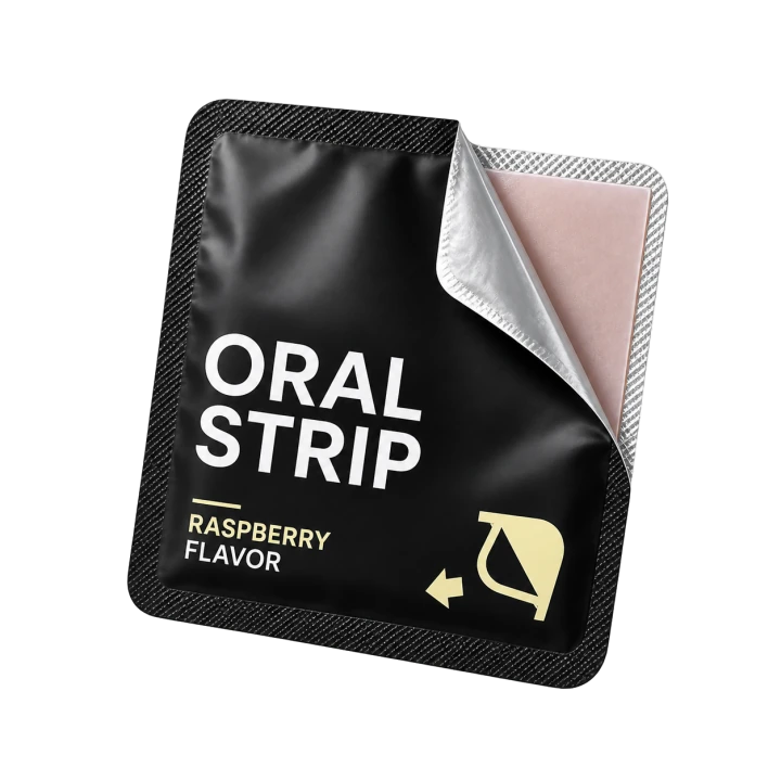 Solid sachet being peeled open