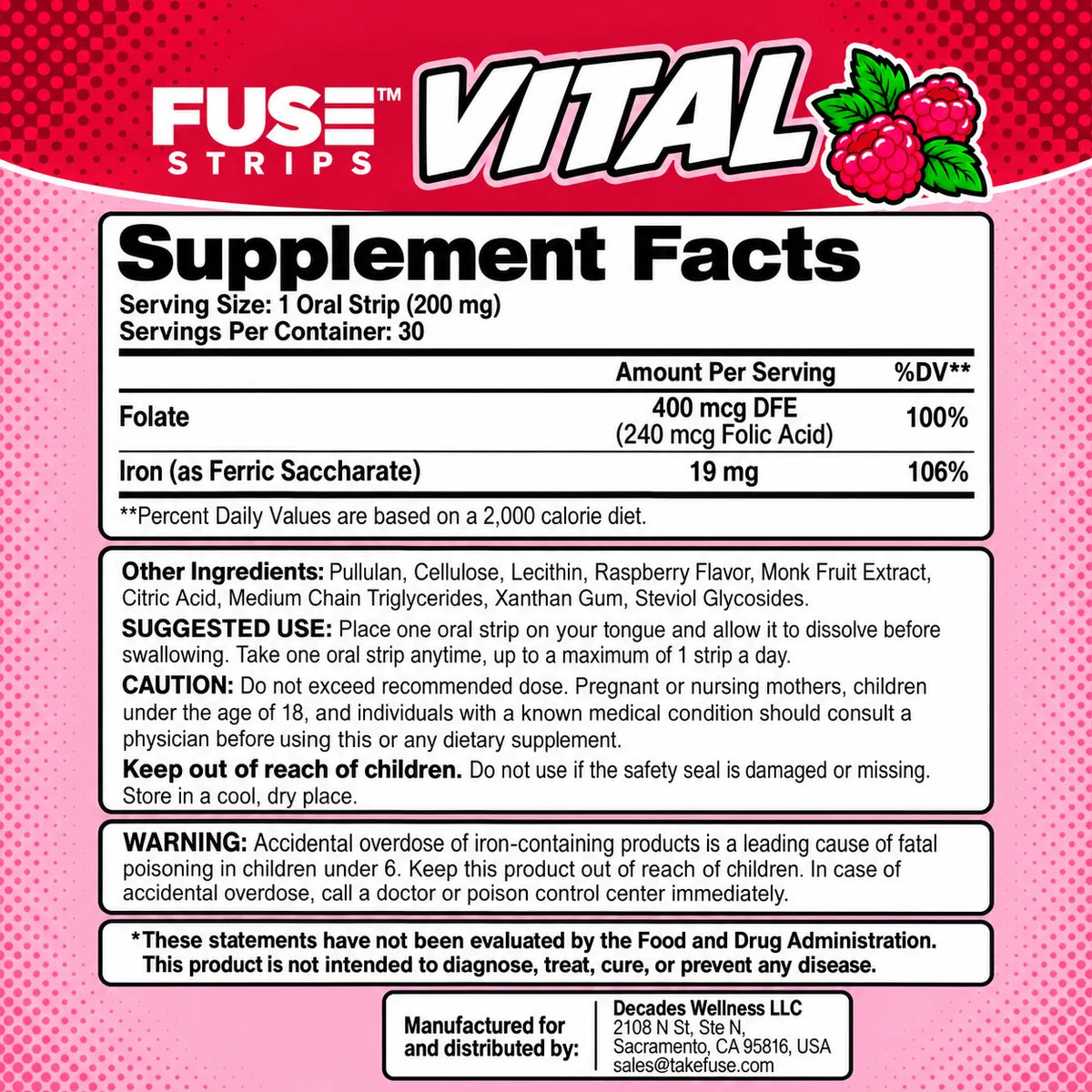 Vital Supplement Facts and ingredients