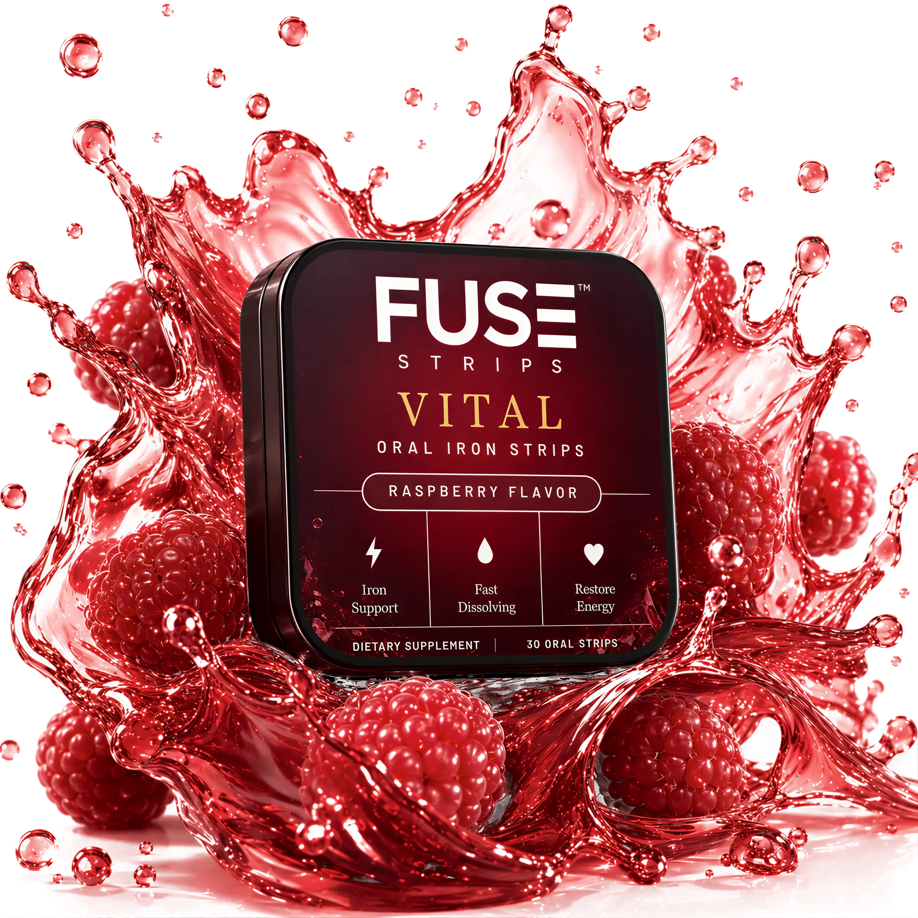 Vital — FUSE oral iron strips, raspberry splash hero